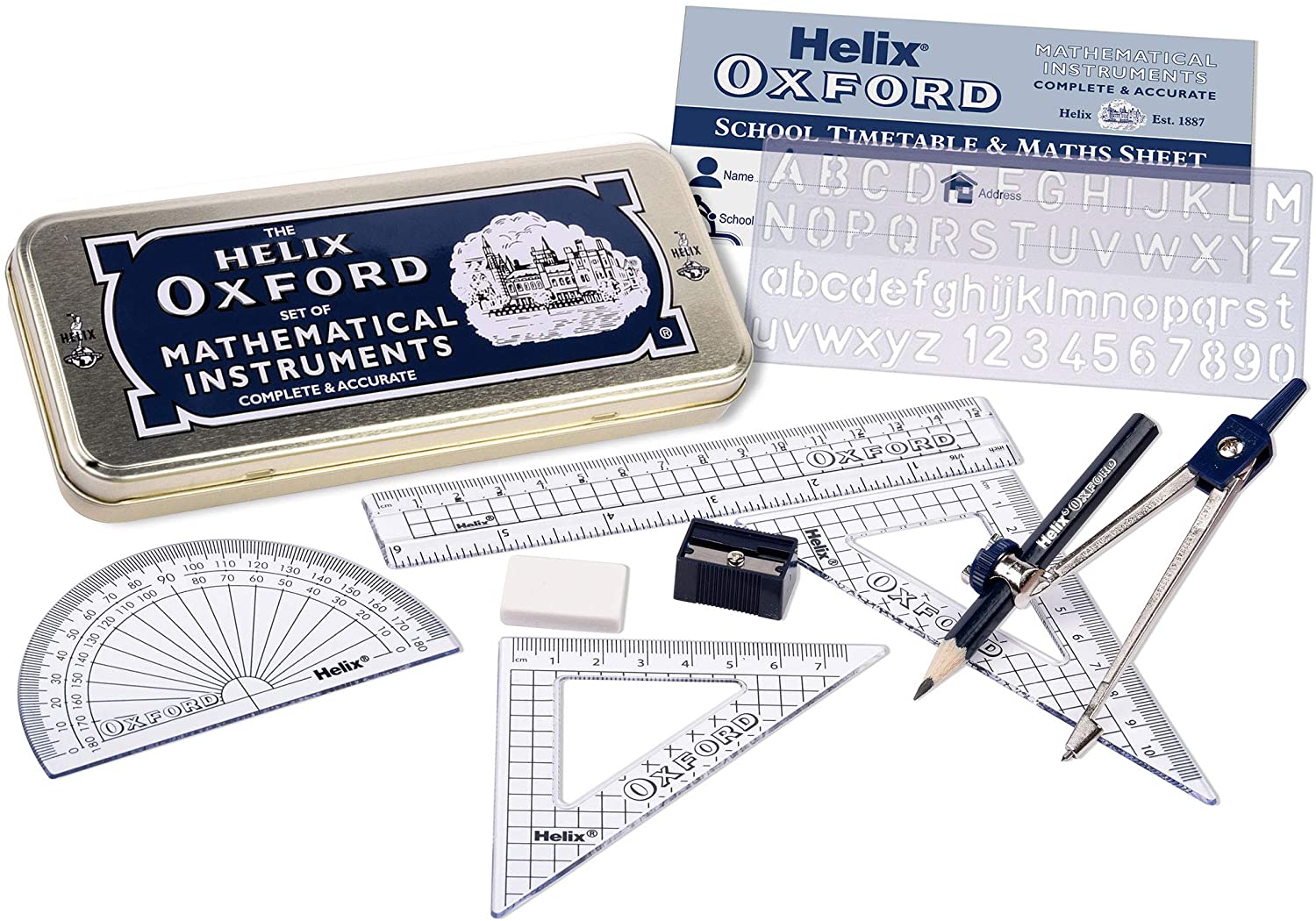 9 món Bộ thước + compa OXFORD - Xanh đen - HELIX