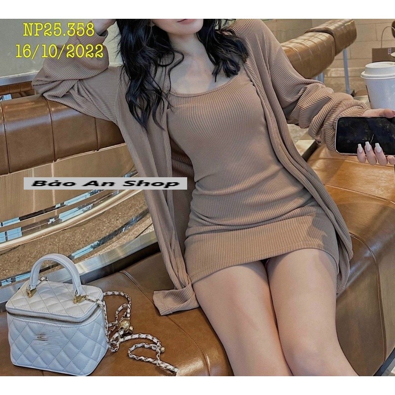 Sét áo khoác dài phối đầm 2 dây body