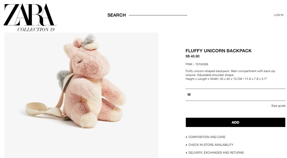 Balo Z.A.R.A FLUFFY UNICORN soo cute