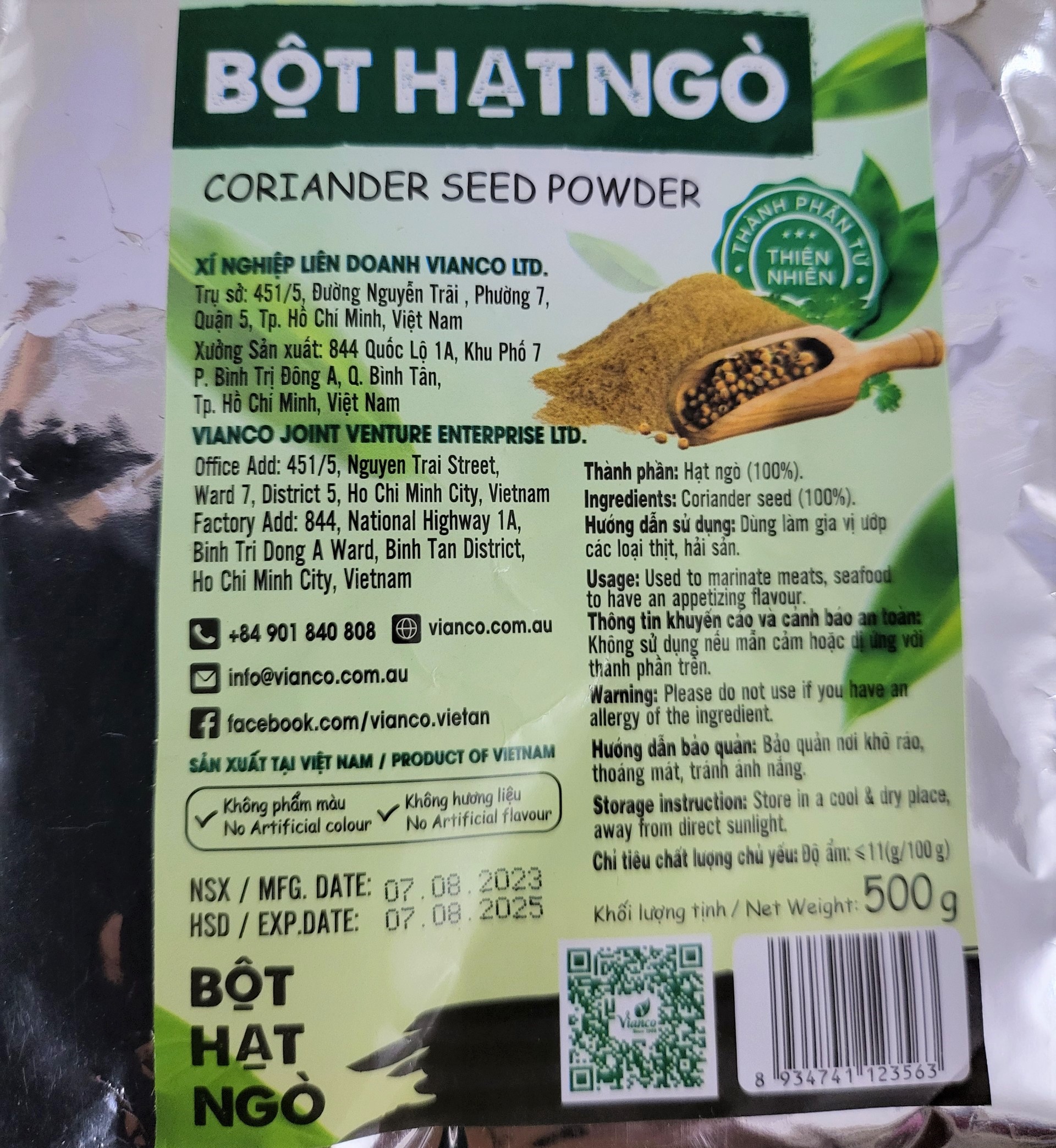 VIANCO (gói NGÒ 500g) BỘT HẠT NGÒ Coriander Seed Powder