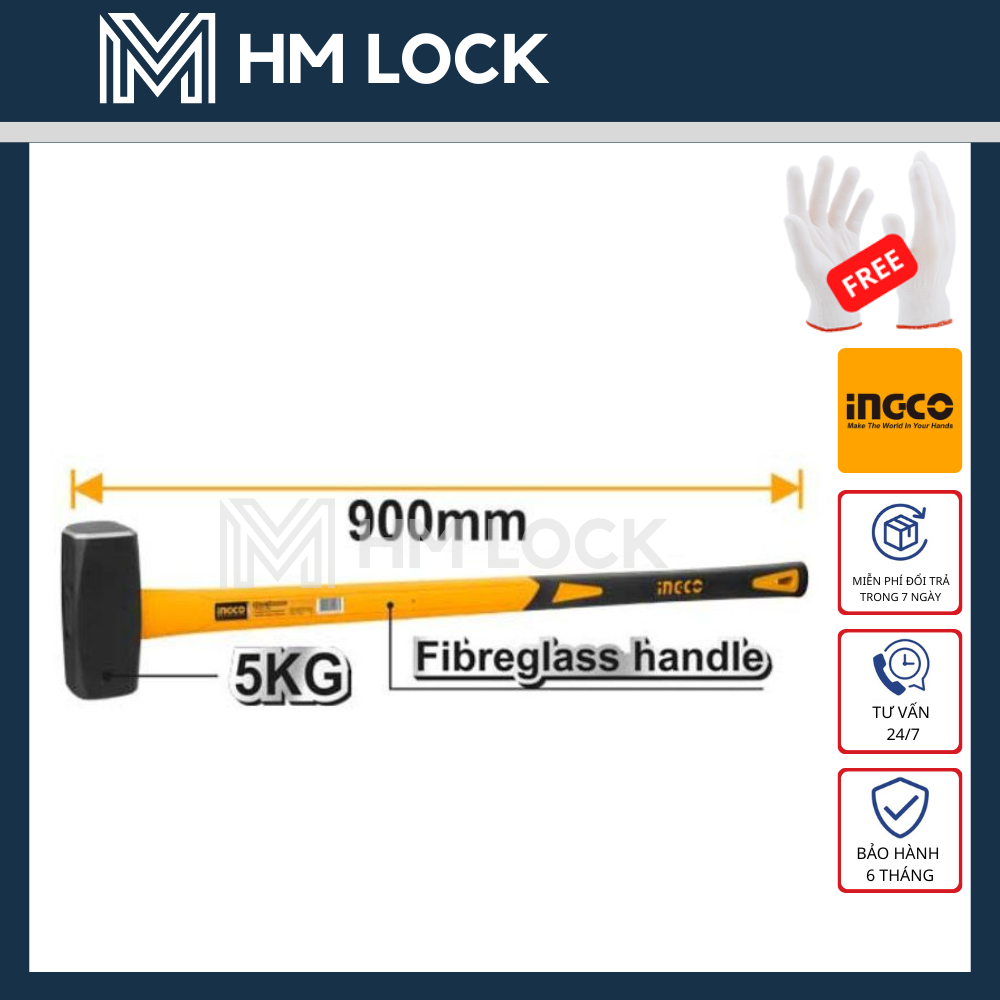 Búa tạ 5kg ingco dài 900mm - búa phá đá - hàng chính hãng - hsth03598 - hm lock