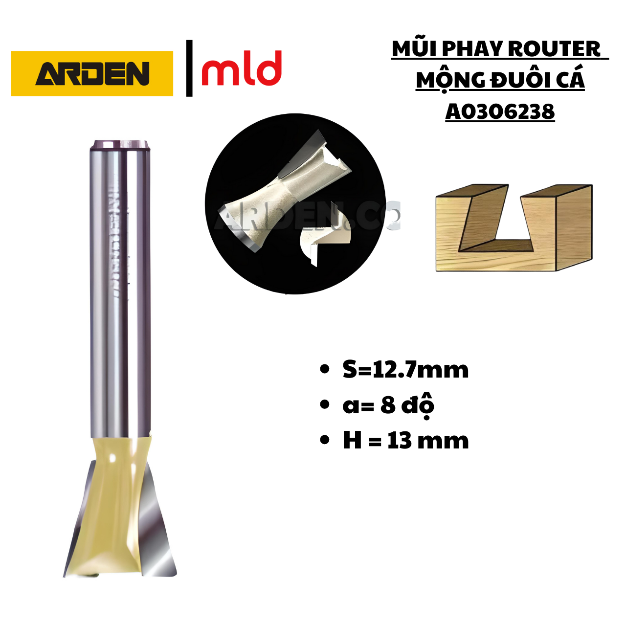 [HCM]Mũi phay gỗ Arden, Dovetail, 14 degree , Mã: A0306258