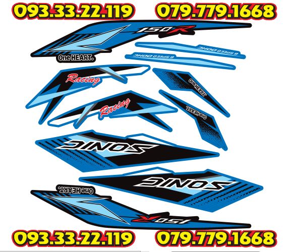 Tem Sonic 150 Dán Xe Xanh Dương - Xanh Gp