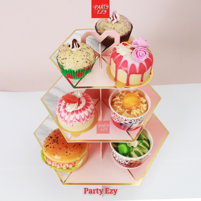 KỆ THÁP BÁNH CUPCAKE 3 TẦNG MÀU CẨM THẠCH