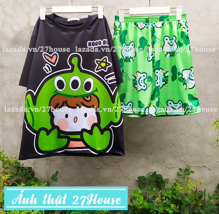 Bồ đồ thun cartoon Ếch tinh xanh cute Set đồ mặc nhà