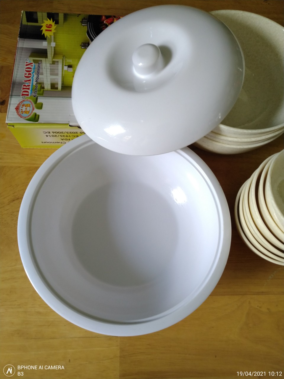 [HCM]Thố cơm có nắp màu trắng chất liệu Melamine - 1 cái