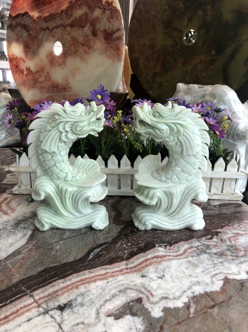Cặp Rồng nằm phong thủy đá ngọc Onyx - Dài 15cm