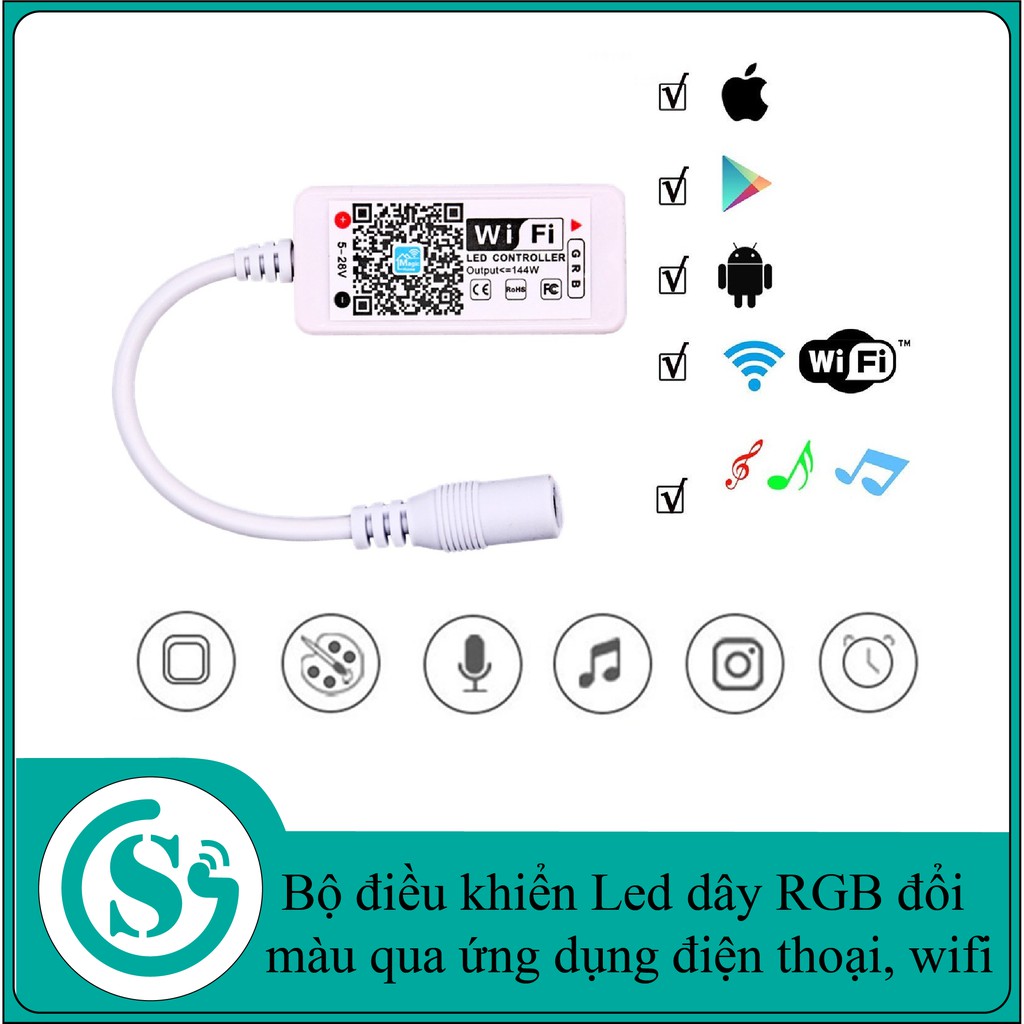 Bộ điều khiển Led dây RGB đổi màu qua ứng dụng điện thoại, wifi