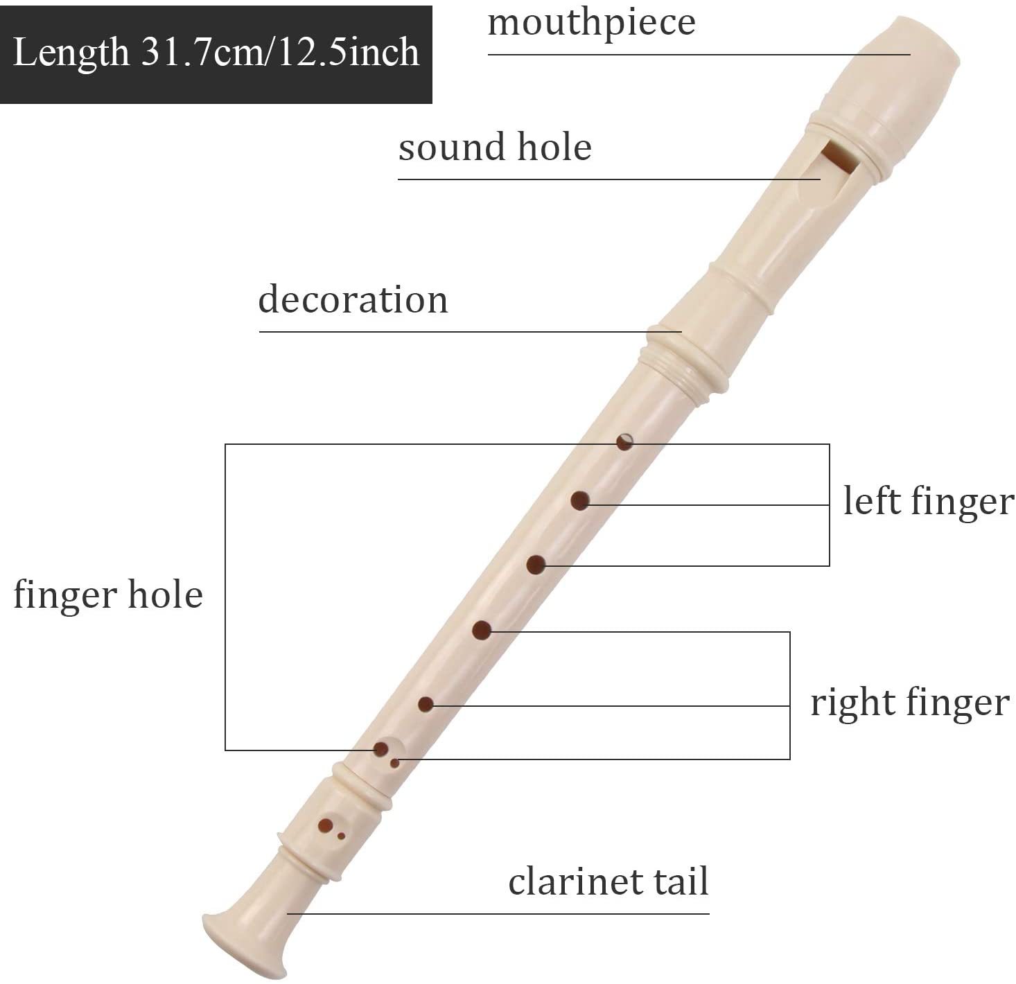 Sáo Dọc Recorder Tone C (Đô) Soprano - Hệ thống Baroque, Dạng thẳng