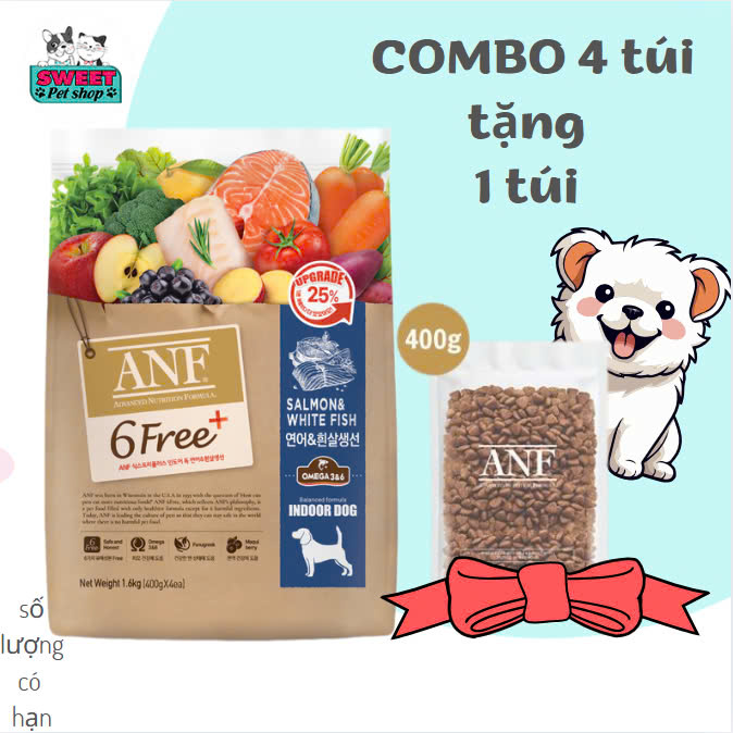 ANF 6Free Plus THỨC ĂN HẠT CHO CHÓ ANF 6FREE VỊ CÁ HỒI 1.6KG nhập khẩu Hàn Quốc