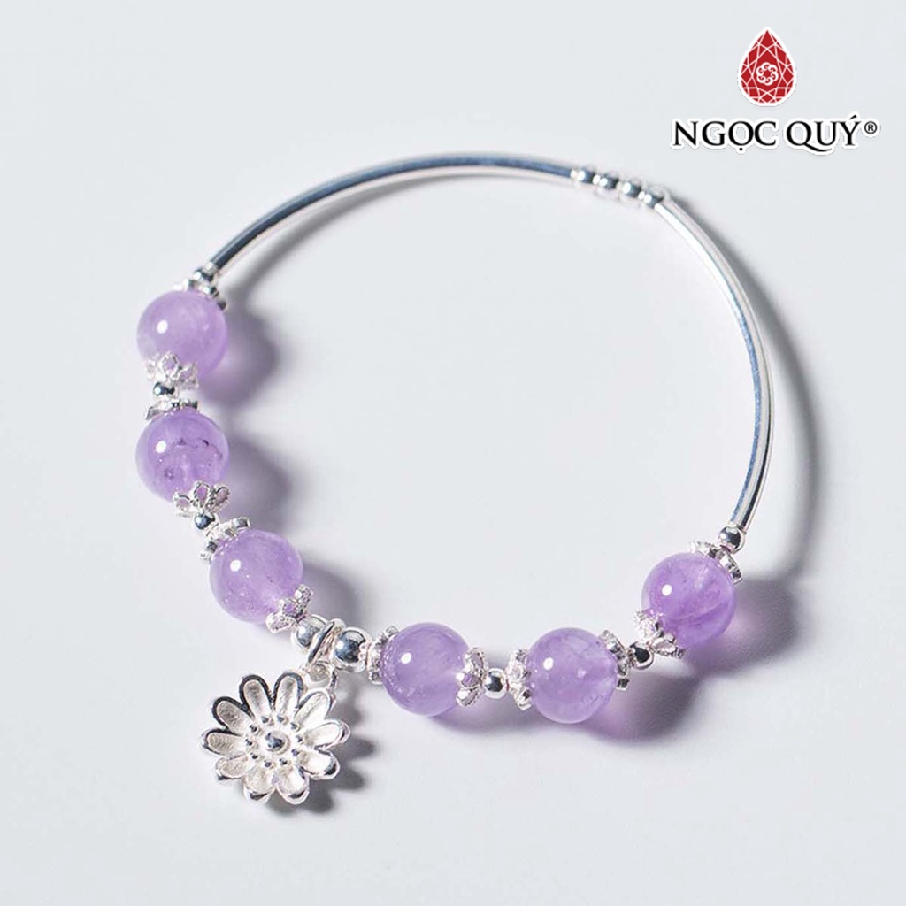 Vòng tay thạch anh tím ngọc charm hoa 10 cánh - ngọc quý