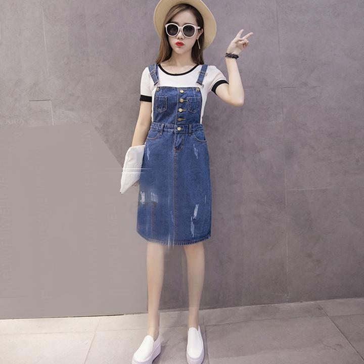 [HCM]Đầm Yếm Jean Nữ Wash Cào Duyên Dáng