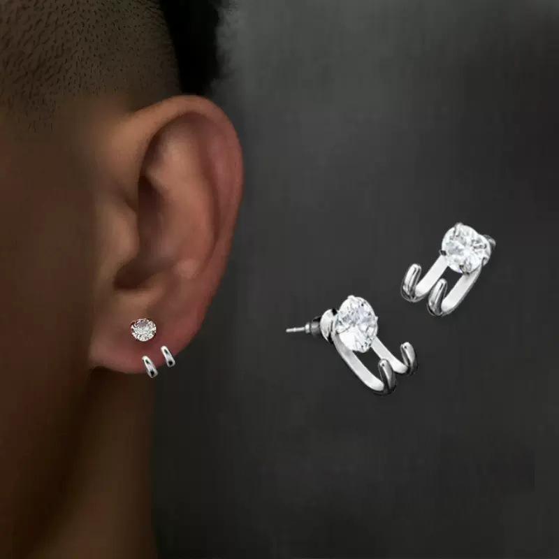 1 chiếc - Khuyên tai đính đá móc thép không rỉ