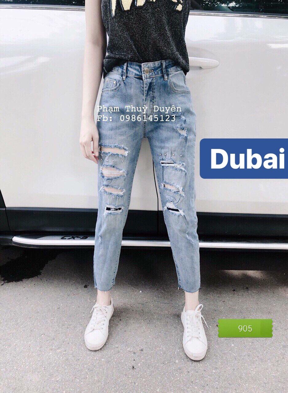 QUẦN JEAN BAGGY NỮ XANH ĐÍNH HẠT HOT TREND LƯNG CAO NÂNG MÔNG CAO CẤP DB-905 - DUBAI FASHION