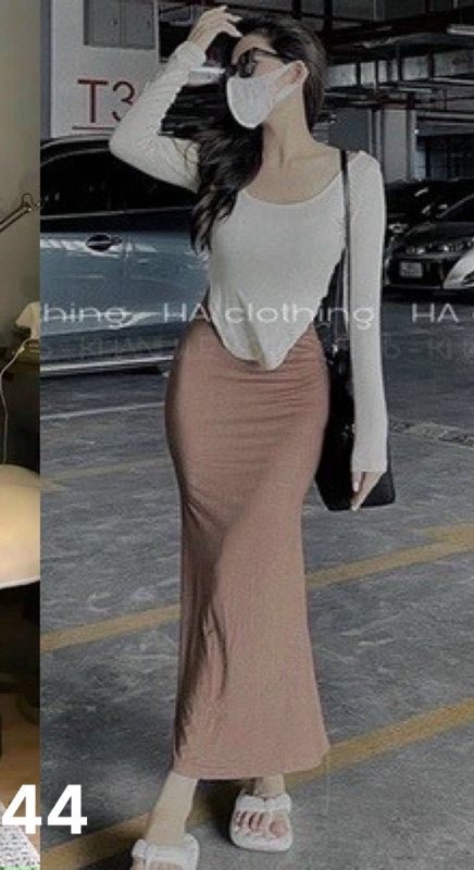 Set áo và váy đuôi cá body chất liệu thun gân M144