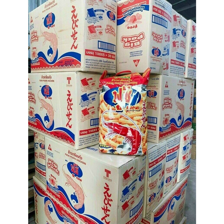 Bim Bim Tôm Khổng Lồ FUCHI Thái Lan 600g - Snack Tôm Đại Bản Siêu Giòn Cay Khay 6 Gói Nhỏ Đồ Ăn Vặt Hot Trend Nội Địa