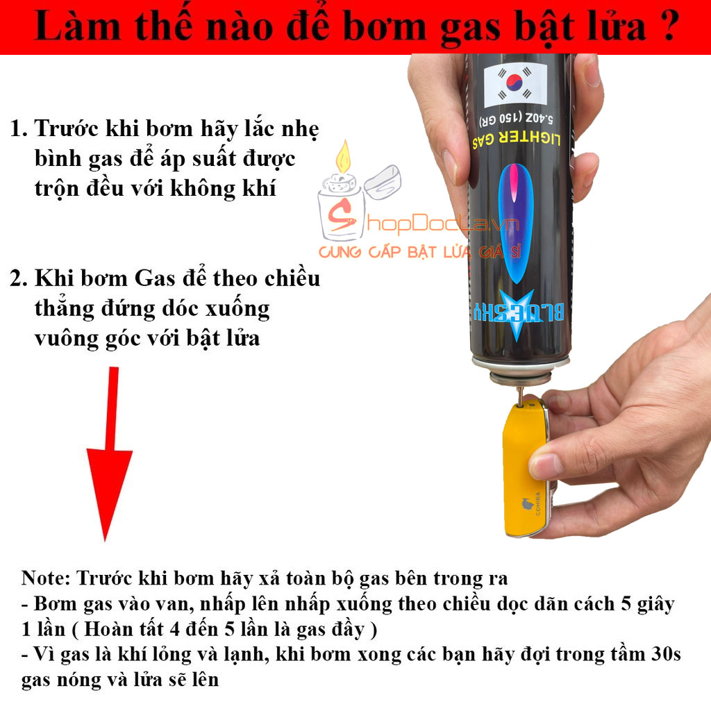 ( Loại Xịn ) Bình gas bơm bật lửa 150g tặng kèm 5 đầu bơm