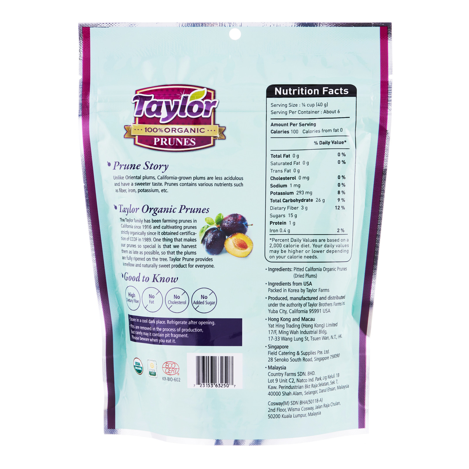 Mận Khô Hữu Cơ Taylor Organic Prunes 250g
