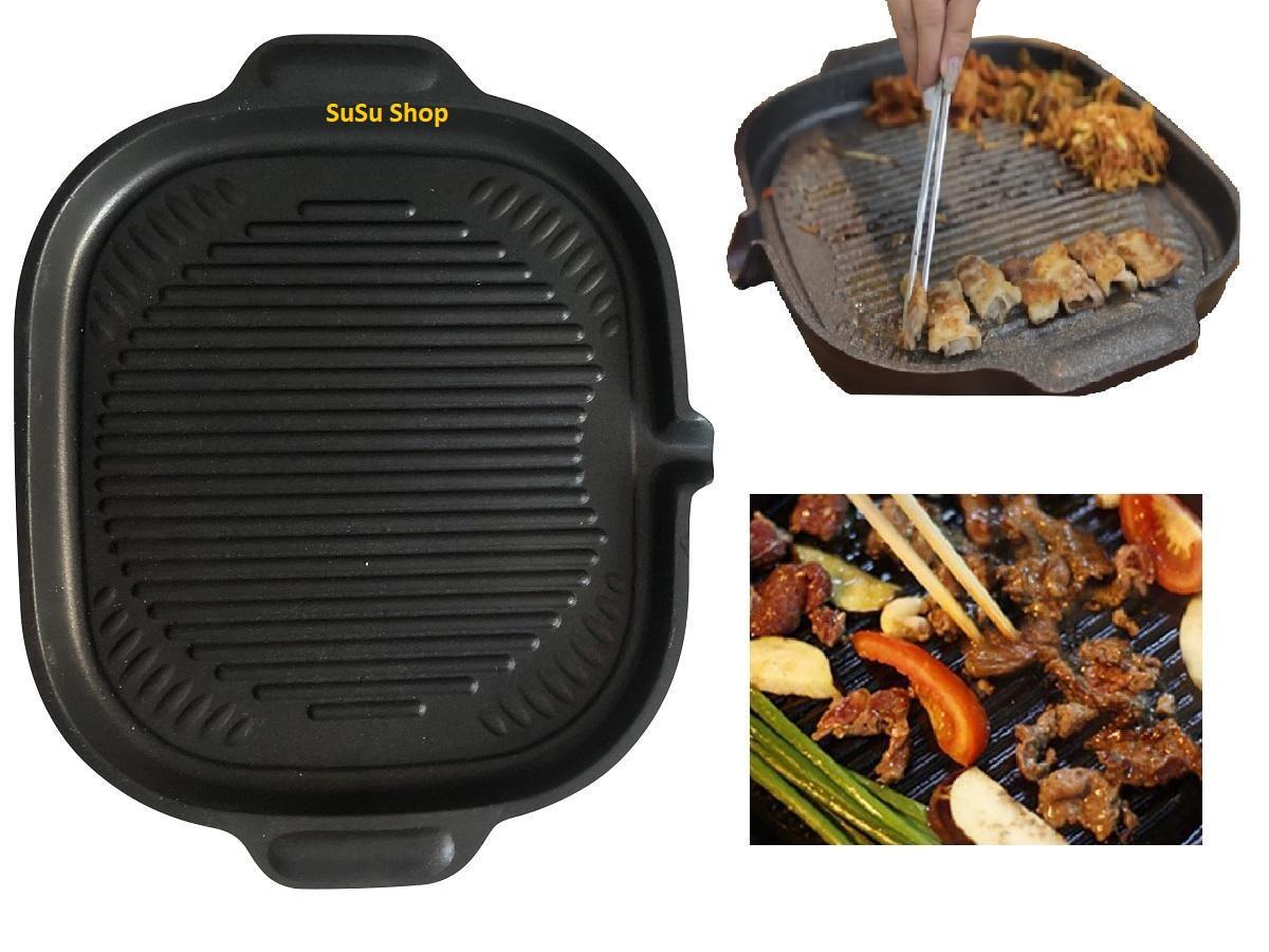 Chảo Nướng Chống Dính Bầu Kiểu Dáng Hàn Quốc Có Rãnh Thoát Dầu Tiện Ích