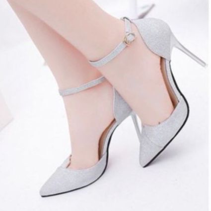 Giày cao gót nhọn 8p bít mũi xếp da nhủ kim tuyến sang trọng lấp lánh - BM05 kèm ảnh thật