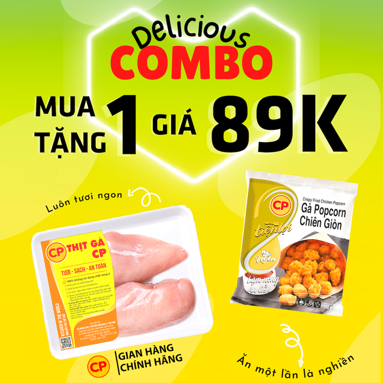 Combo Delicious - Gà CP Ức gà (500g) + Gà Chiên