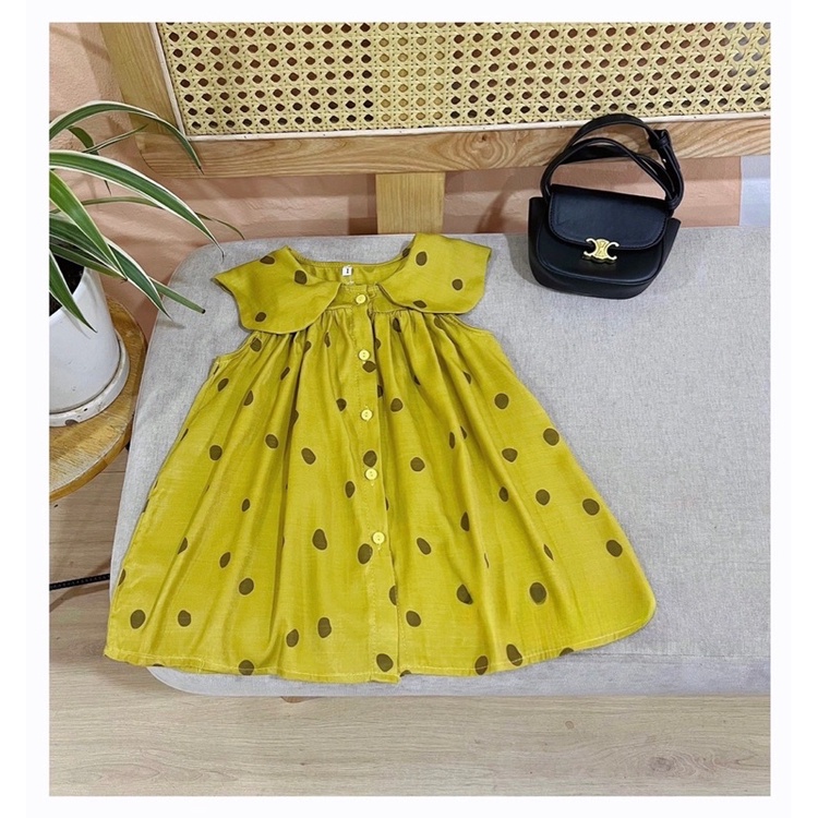 Đầm dáng chữ A chấm bi cổ bèo xinh cho bé