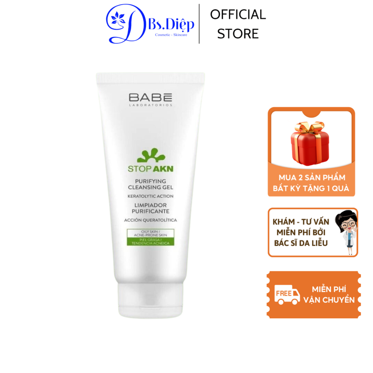 Sữa rửa mặt cho da dầu m ụ n Babe Stop AKN Purifying Cleansing Gel