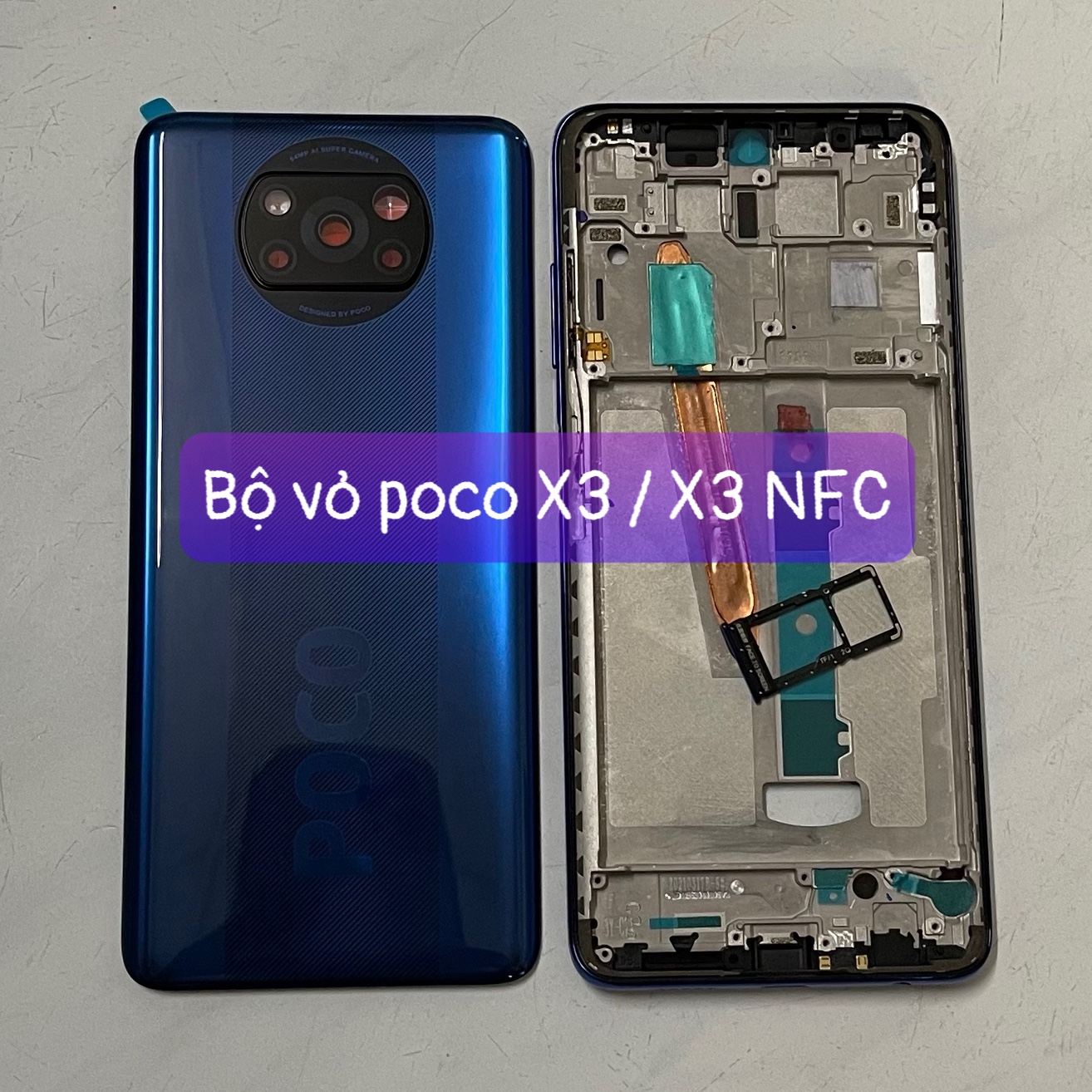 bộ vỏ xương Poco X3 / X3 pro / X3 NFC lắp chung,kèm khay sim,cụm kính camera