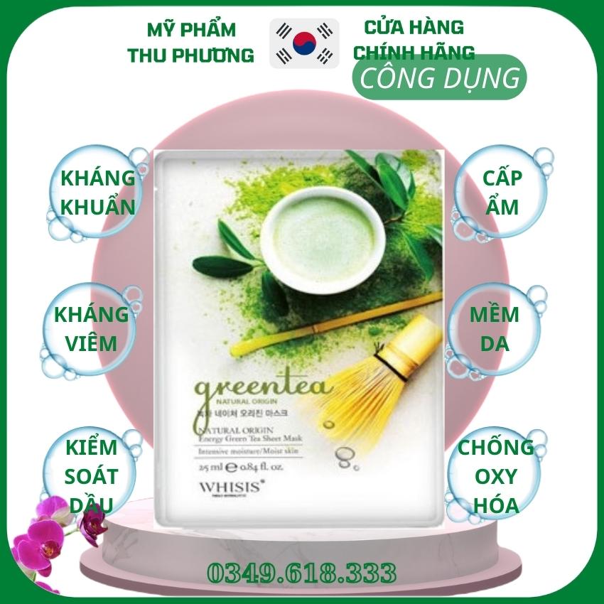 30 Mặt nạ trà xanh Whisis Nature Origin Energy Green tea Sheet Mask - Mặt nạ giấy dưỡng cấp ẩm làm trắng da ngừa mụn, giảm kích ứng da mỹ phẩm hàn quốc chính hãng cao cấp