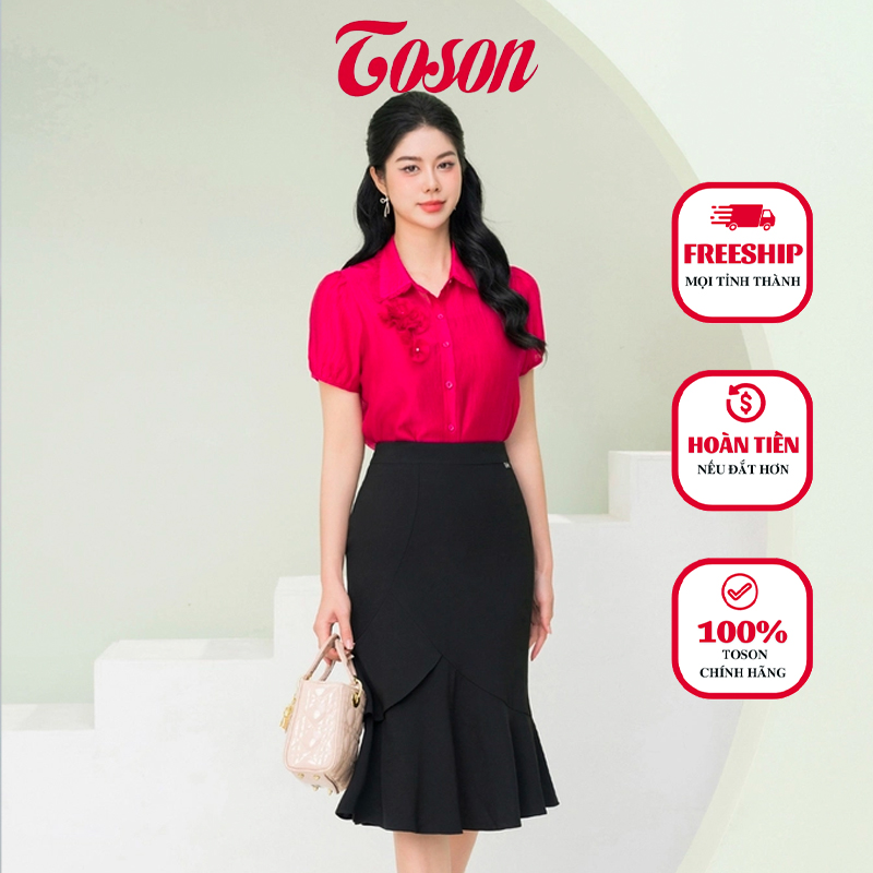 Chân váy xước nhật đen, dáng đuôi cá lệch 39017B93 Toson