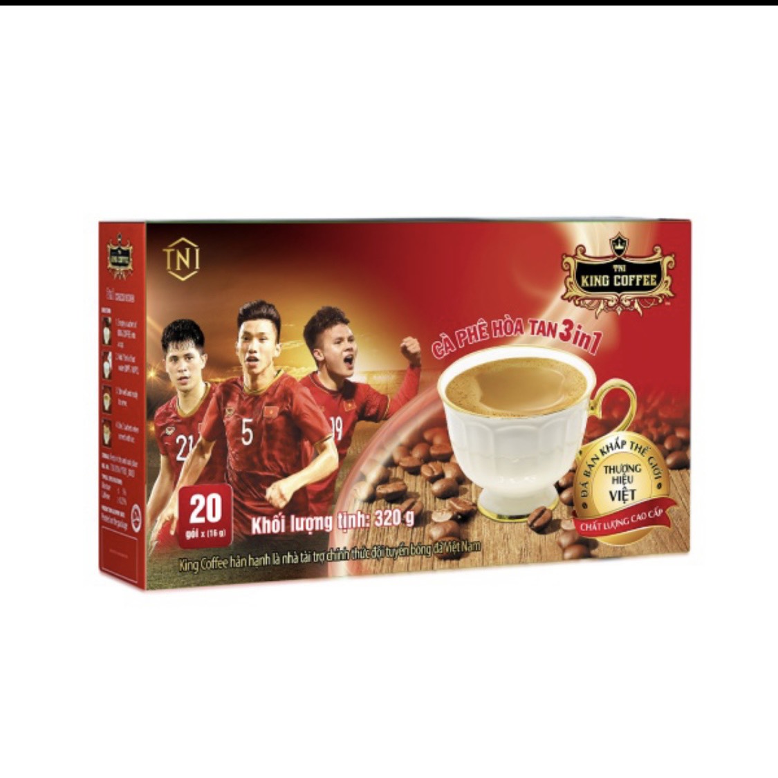 Cà phê sữa hòa tan 3in1 king coffee - hộp 20 gói x 16g bao bì bóng đá