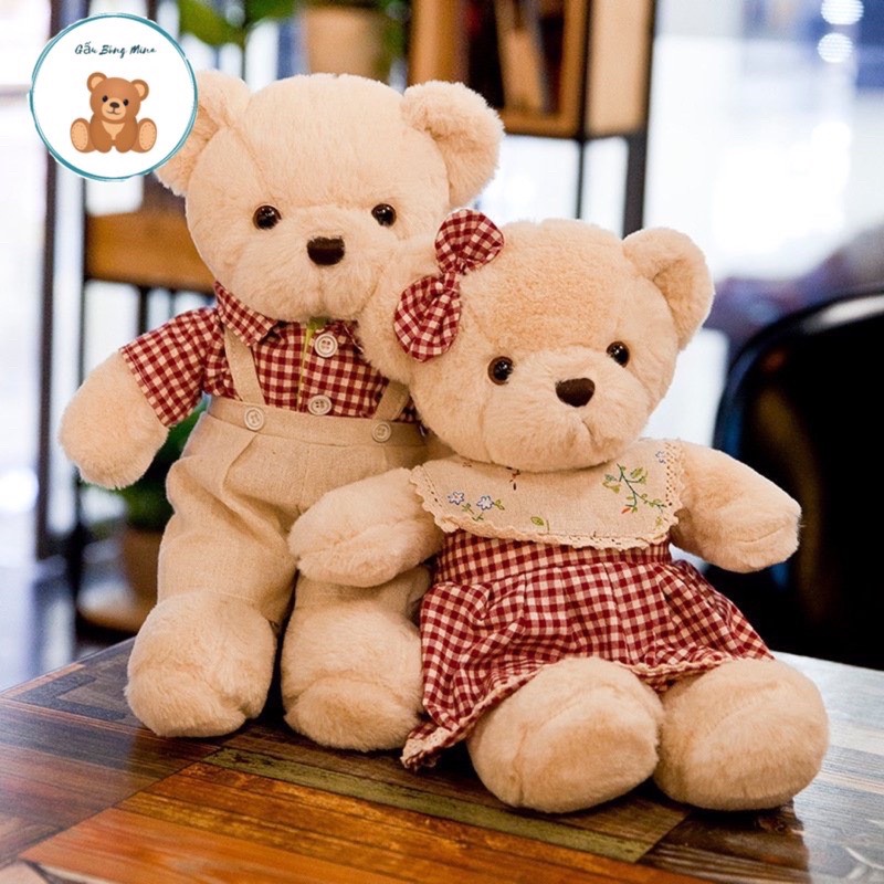 Gấu Bông Teddy Mặc Váy Yếm - Teddy đôi -  Gấu Bông Mina