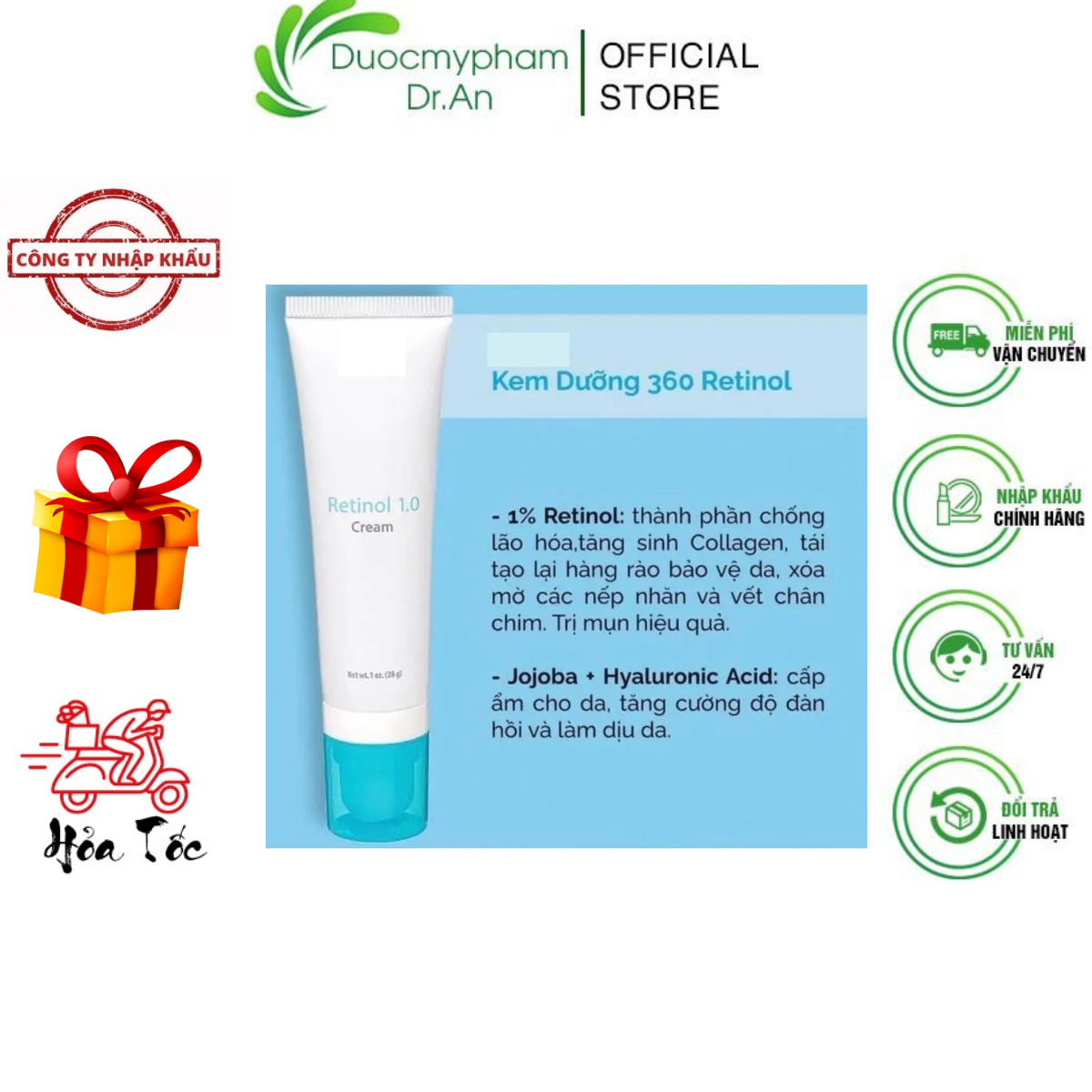 Retinol 1.0% moisturizing anti-acne 28g retinol 1.0 Cream Anti-Aging-duocmyphamdran