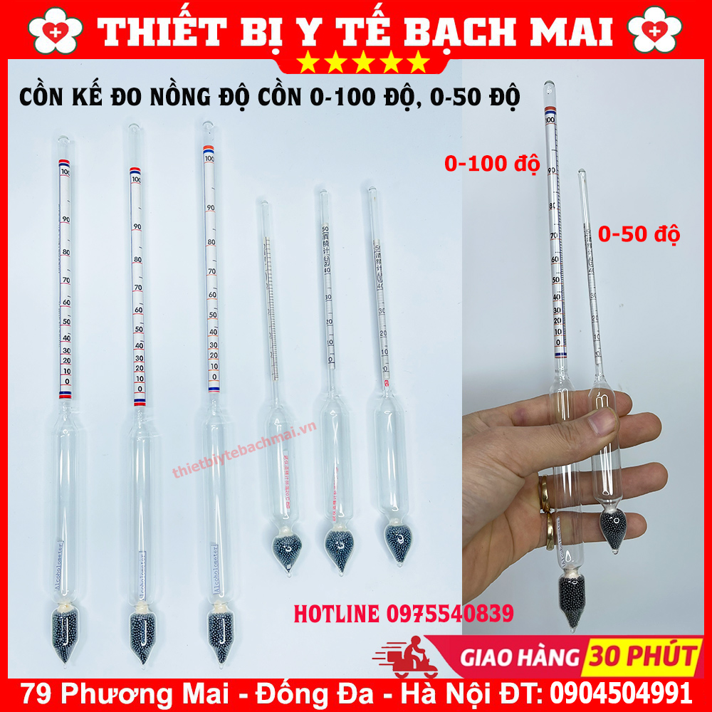 Dụng Cụ Đo Nồng Độ Cồn - Tửu Kế Đo Nồng Độ R ư ợ u - Cồn Kế - Đo Từ 0-50 Độ, 0-100 Độ