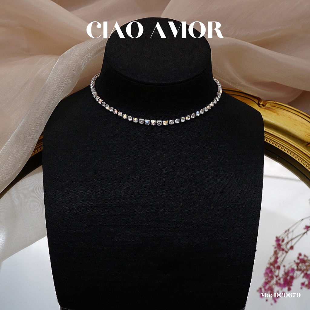 Vòng cổ choker đính đá nữ, Dây chuyền đá dự tiệc Oneline Trang sức Ciao Amor - KT0679