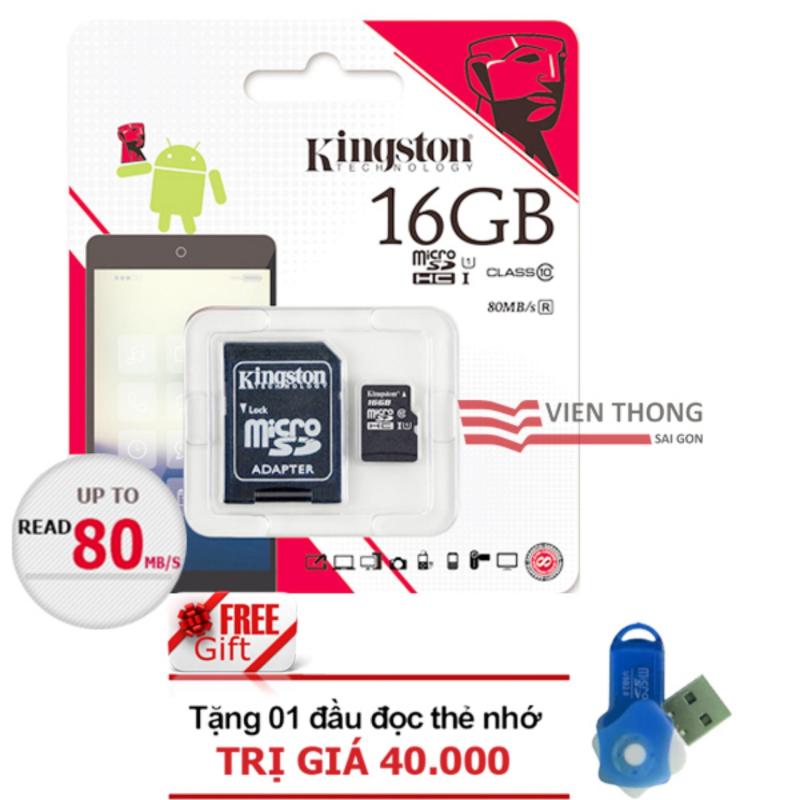 Bảng giá Bộ 5 thẻ nhớ và 5 Adapter Kingston Micro SDHC Class10 16GB (Đen) + Tặng 1 đầu đọc thẻ nhớ Phong Vũ