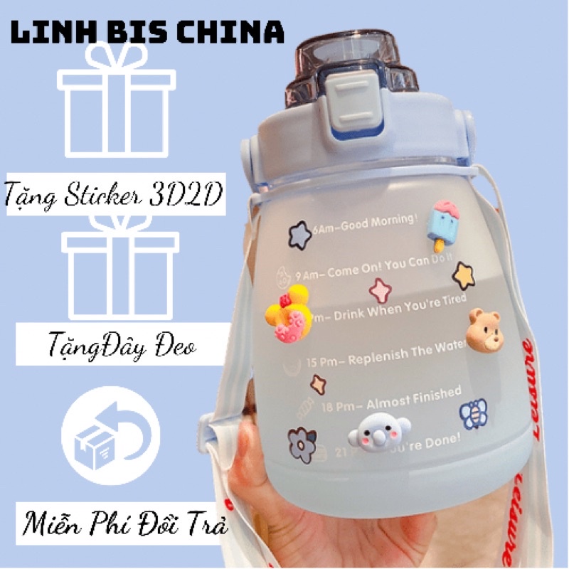 Bình Nước 1400ml,1L Cao Cấp. Bình Nước cute, có vạch chia