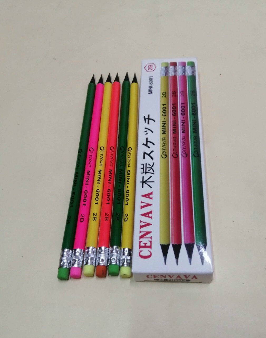 Bút chì Gỗ đen 2B màu dạ quang Cenvava Mini-6001