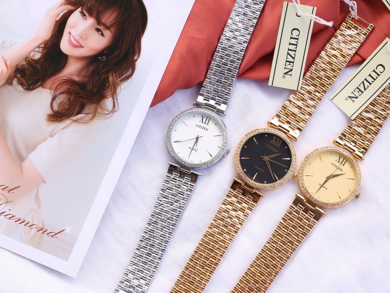Đồng hồ nữ CITIZEN cao cấp viền đính đá