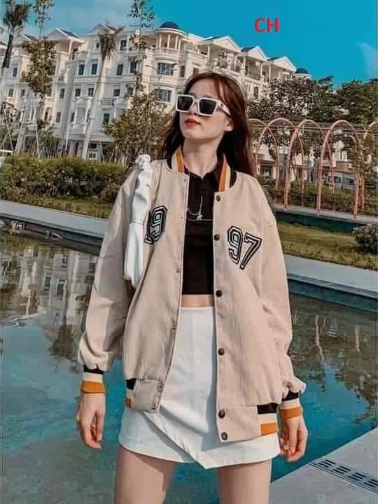 Áo khoác nhung tăm bomber chất đẹp số 1997 phối viền cổ năng động