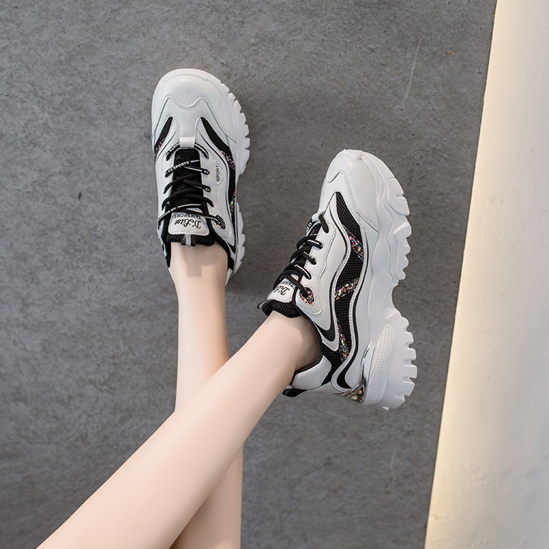 SALE - H62 - Giày thể thao nữ sneaker độn đế viền sóng kim tuyến thời trang đi học đi chơi đi làm cực chất dễ phối đồ