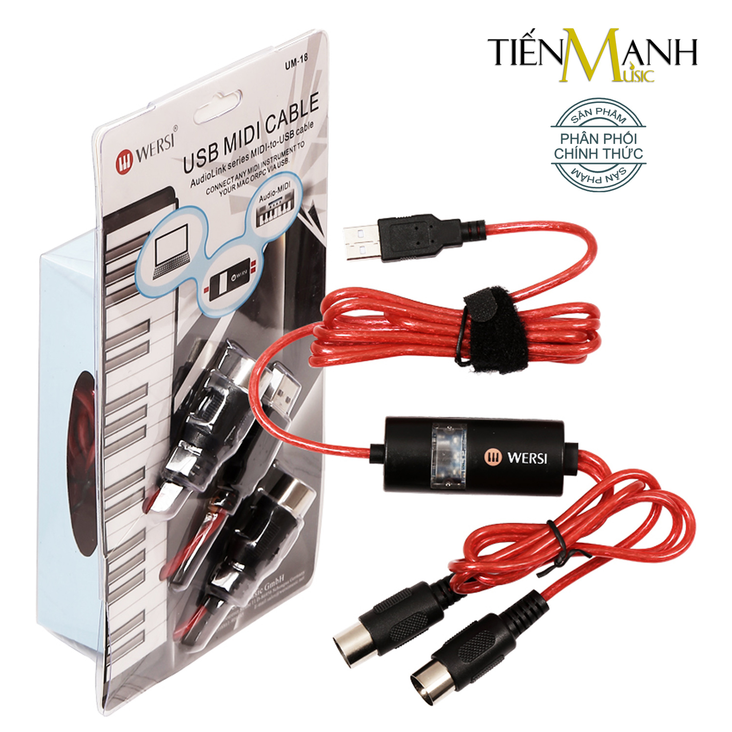 Dây Cáp Midi to USB Cable Cao Cấp Cho Organ, Keyboard  WERSI UM-18 (Kết nối truyền tín hiệu, âm thanh sang Computer, Laptop, PC, Smartphone - Hoặc từ Midi sang Midi)