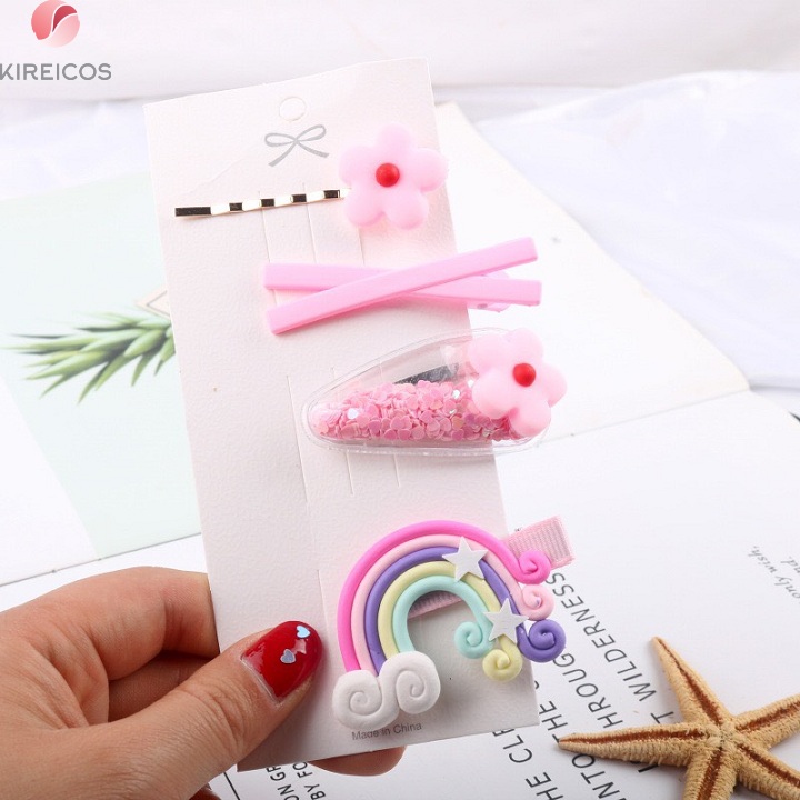 [HCM]Set 4 Kẹp Tóc Bọc Nhựa Dẽo Hình kẹo cầu vồng cho bé
