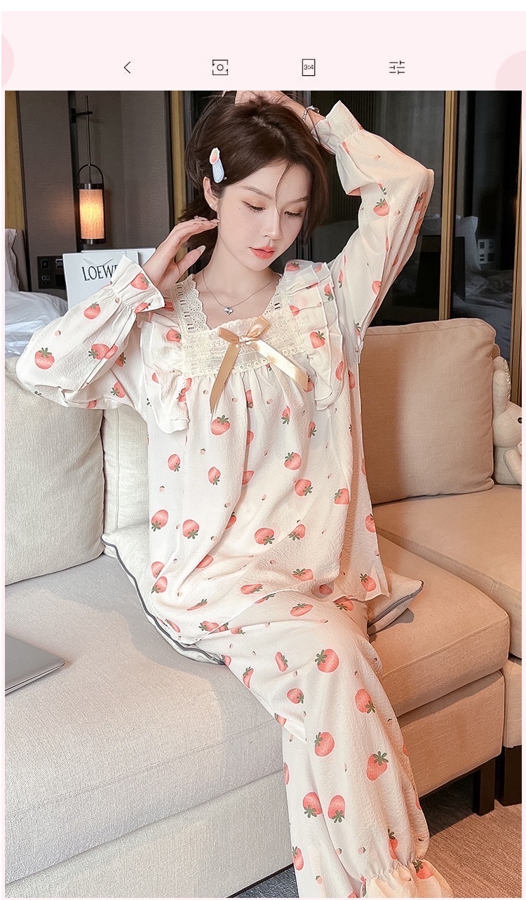 🌸🌸Bộ đồ ngủ Pyjama mềm mại cổ vuông ren đính nơ🌸🌸