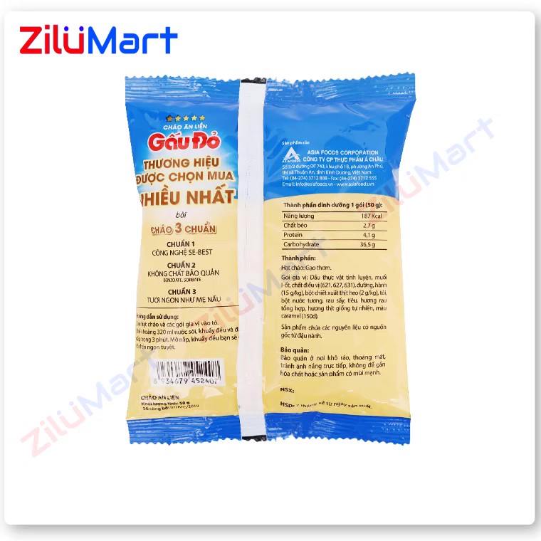 Cháo Gấu Đỏ vị thịt bằm (thùng 50 gói) loại 50g