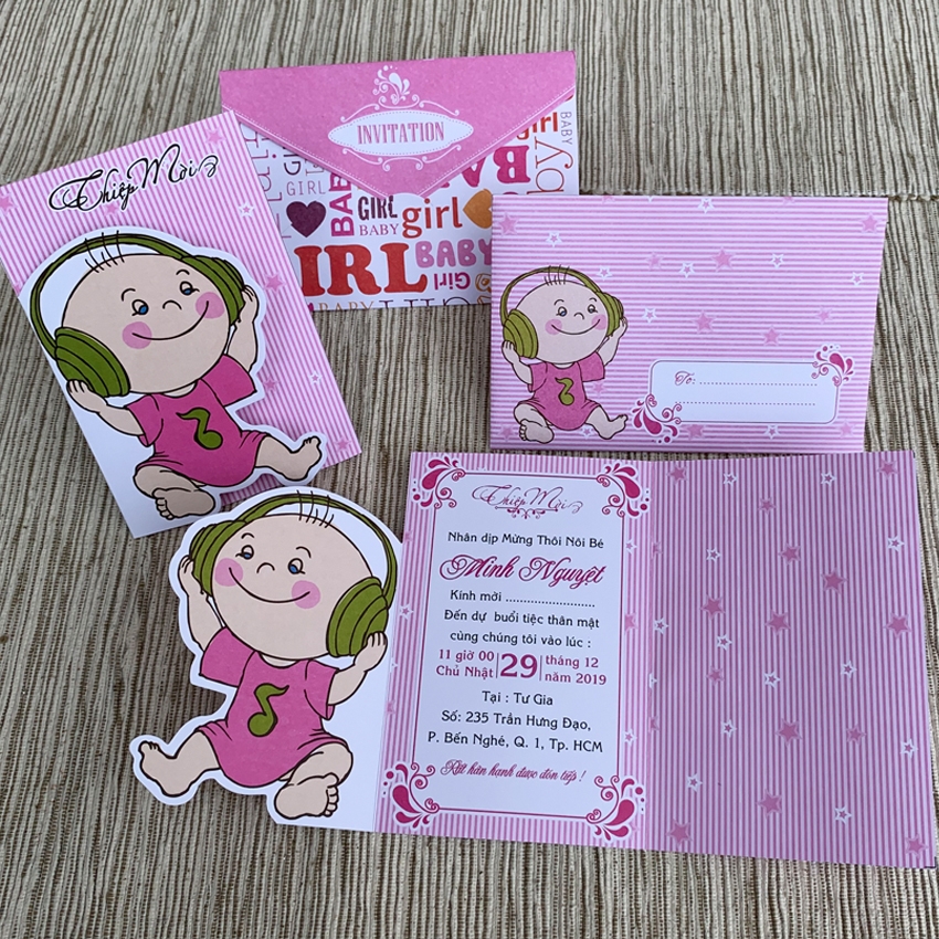 Combo 60 Thiệp Thôi nôi, Sinh nhật, Đầy tháng bé gái