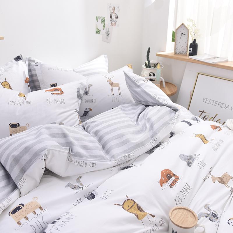 Hoạt Hình 100% Cotton Bộ Bốn Chiếc Giản Lược 100% Cotton Vỏ Chăn Ga Trải Giường 1.5 M Ga Bọc Đệm Hai Người Ký Túc Xá Sinh Viên Trên Giường Cung Cấp