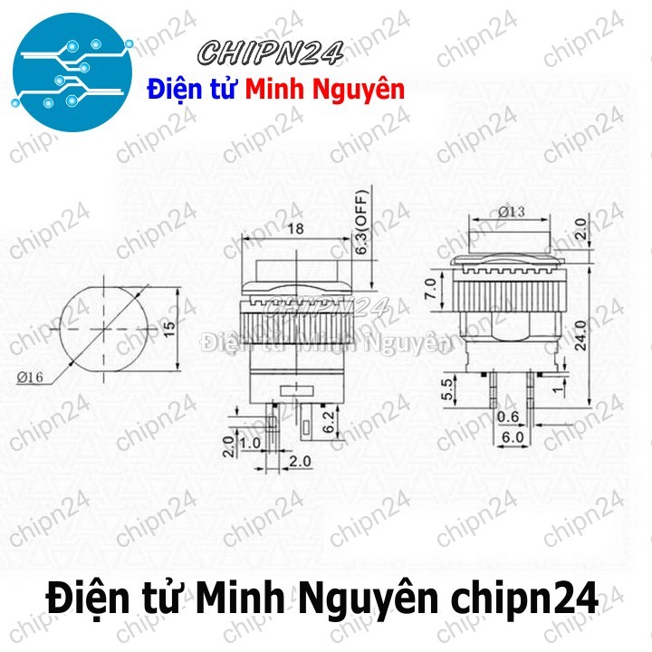 [1 cái] (F86) Nút nhấn tự giữ có đèn phi 16 Đỏ R16-503AD 3A 250V - HH002914