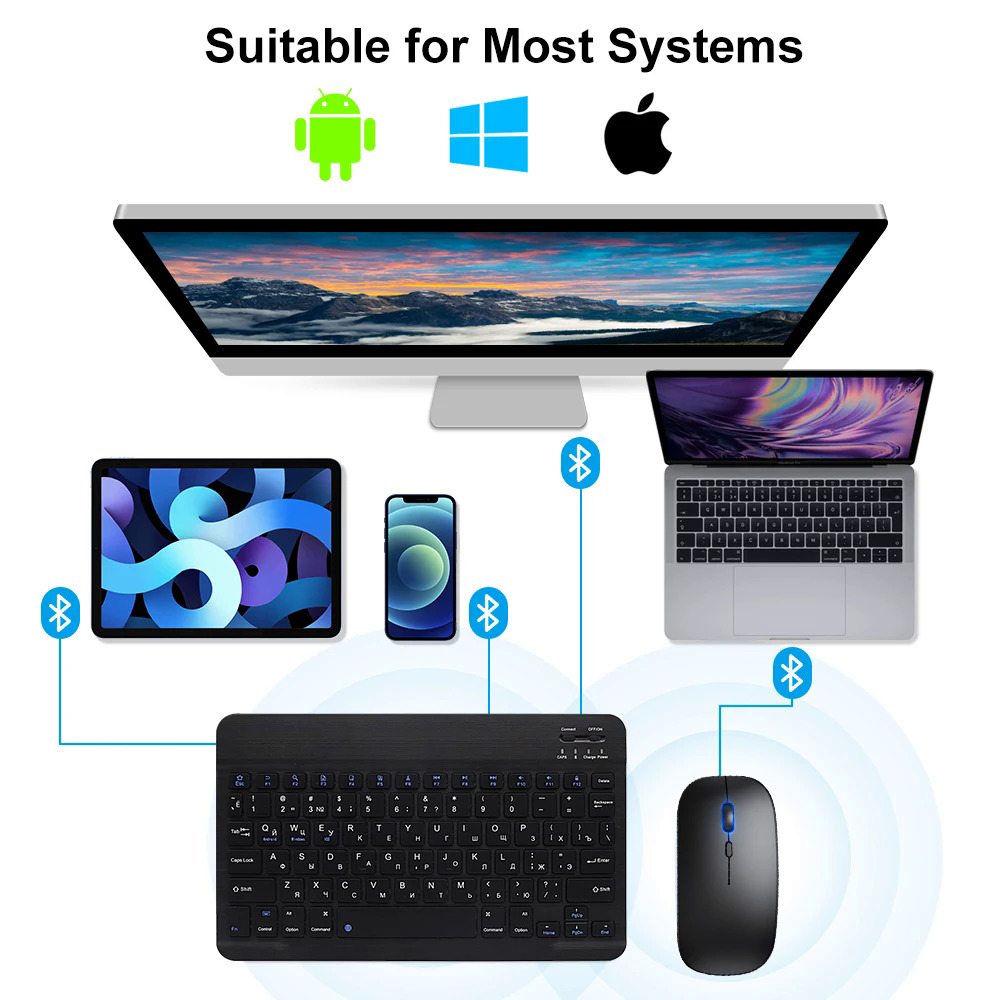 Bluetooth Wireless Keyboard Mouse For Android IOS Samsung Tablet For Air Pro Mini Russian Korean Keyboard