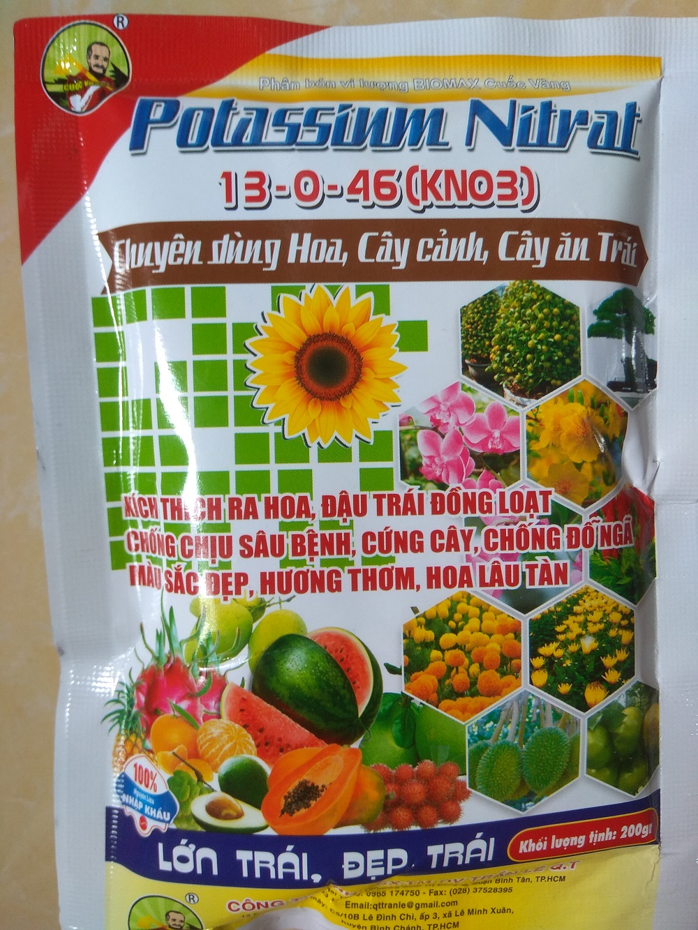 [HCM]Phân bón NPK 13-0-46 giúp lớn trái đẹp trái - gói 200 gram BIOMAX